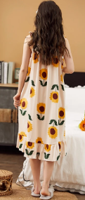 Elegant Spaghetti Strap V-Neck Floral Print Cotton Night Dress