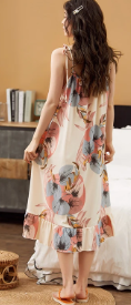 Elegant Spaghetti Strap V-Neck Floral Print Cotton Night Dress
