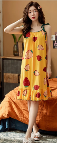 Elegant Spaghetti Strap V-Neck Floral Print Cotton Night Dress