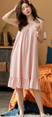 Retro Spaghetti Strap V-Neck Floral Print Cotton Night Dress