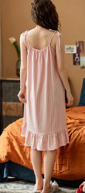 Retro Spaghetti Strap V-Neck Floral Print Cotton Night Dress