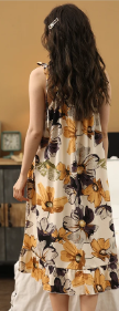 Elegant Spaghetti Strap V-Neck Floral Print Cotton Night Dress