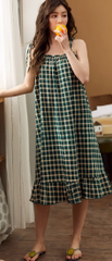 Casual Spaghetti Strap V-Neck Floral Print Cotton Night Dress