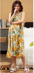 Elegant Spaghetti Strap V-Neck Floral Print Cotton Night Dress