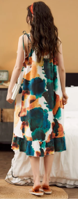 Elegant Spaghetti Strap V-Neck Floral Print Cotton Night Dress