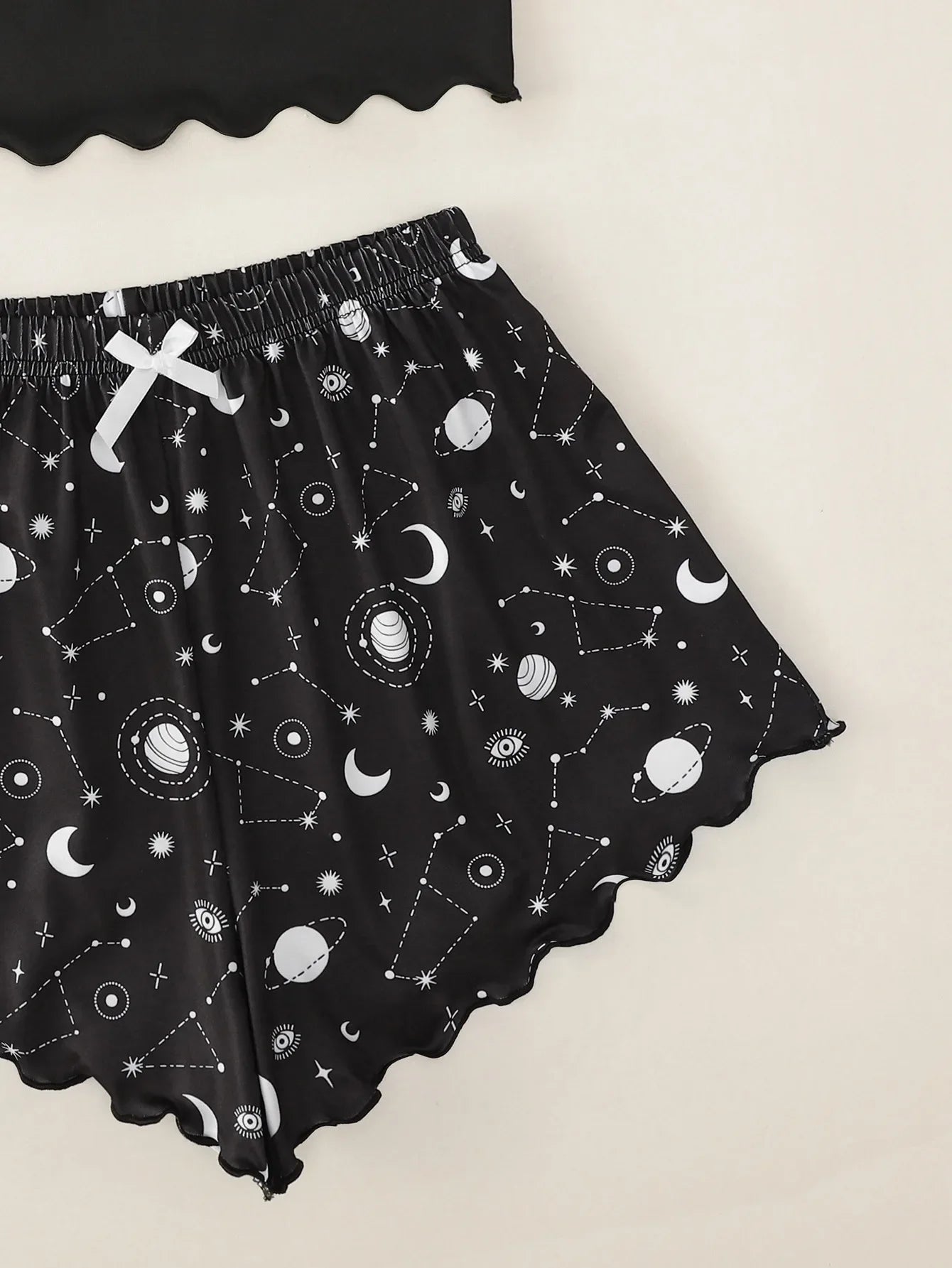 Casual Star Moon Printed Sleeveless Sling Crop Tops and Shorts Set