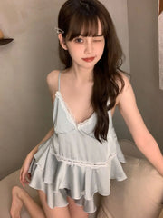 Casual Strap Top And Loose Satin Shorts V-Neck Sleepwear