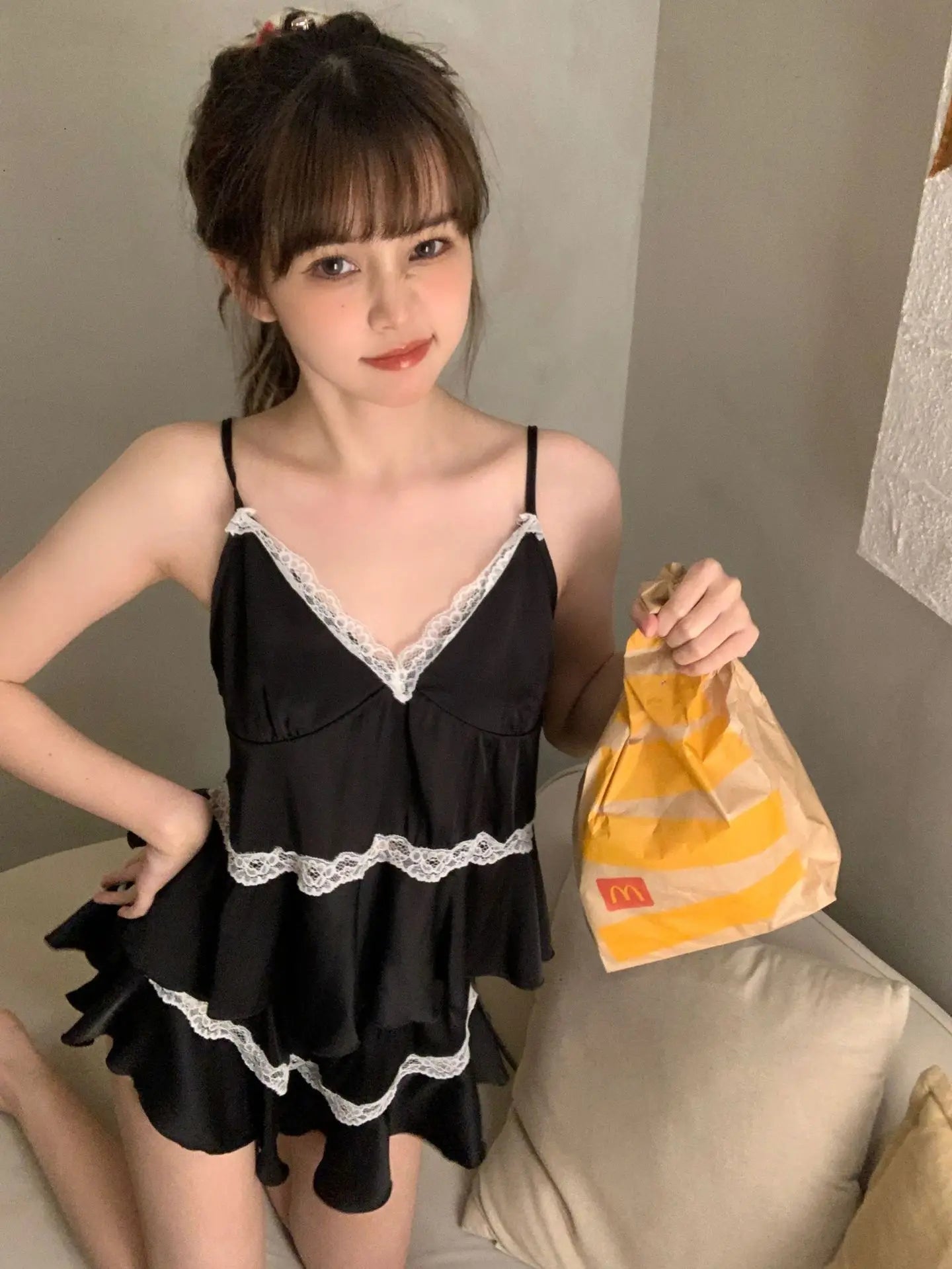 Casual Strap Top And Loose Satin Shorts V-Neck Sleepwear