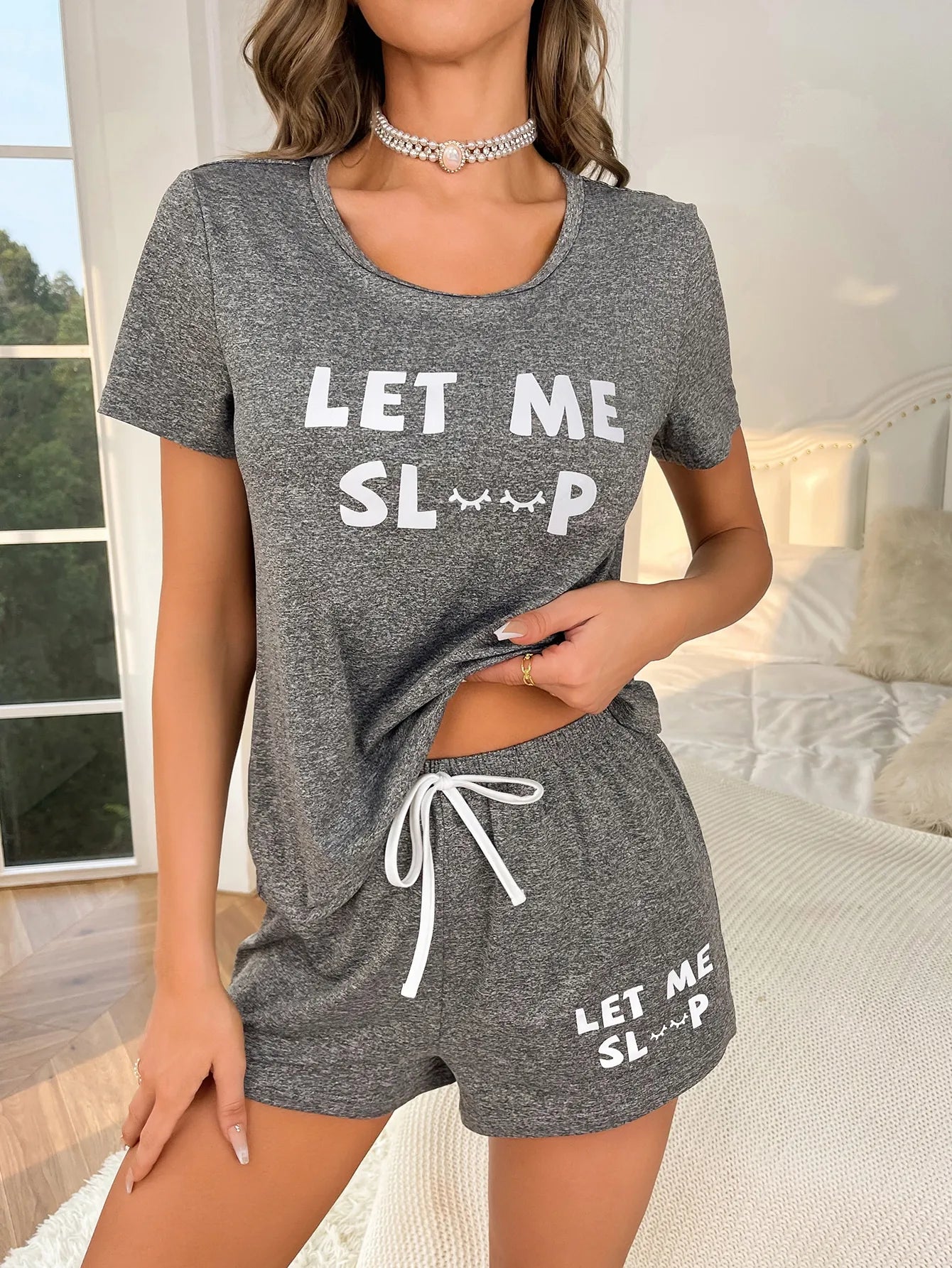 Casual Style Pajamas Set Home Wear Top Letter Shorts Two-Piece