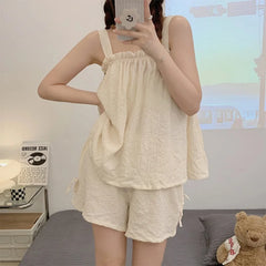 Casual Suspenders Thin Sweet Cute Cotton Loose Soft Two Pieces