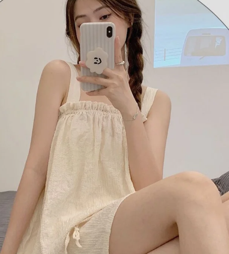 Casual Suspenders Thin Sweet Cute Cotton Loose Soft Two Pieces