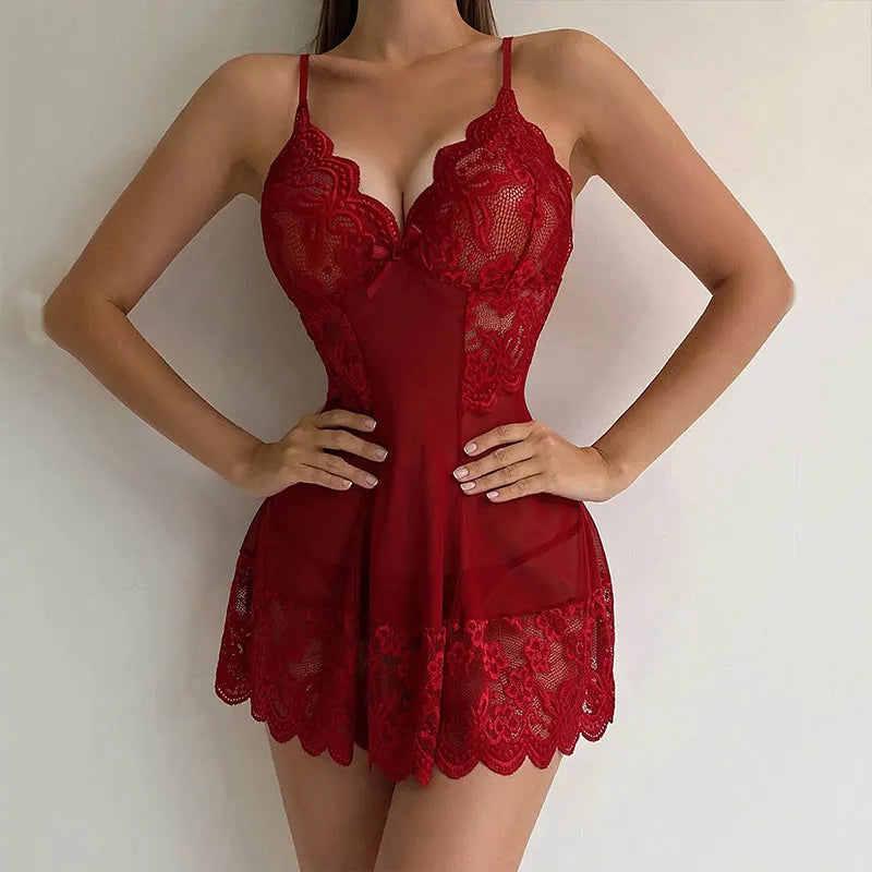 Casual Ultra-thin See-through Pajama Sets Lace Sleepwear
