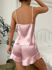Casual V Neck Long Sleeve Belted Robe Simple Satin Pajama Set