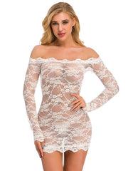 Chemise Lace Floral Print Open Shoulder Lingerie