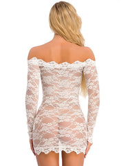Chemise Lace Floral Print Open Shoulder Lingerie