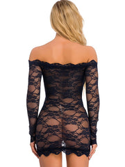 Chemise Lace Floral Print Open Shoulder Lingerie