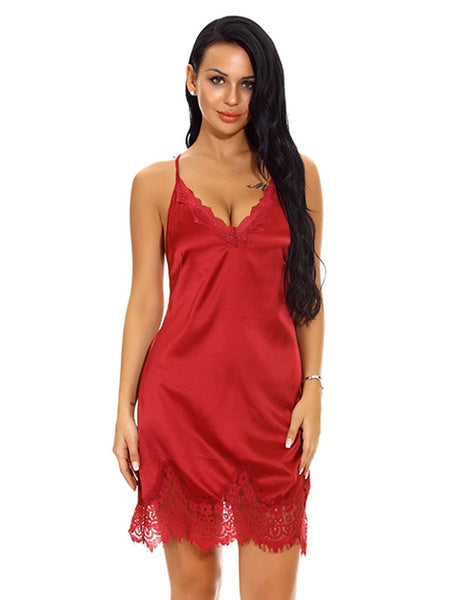 Chemise Polyester T-back Jumper 2 Piece Set Lingerie