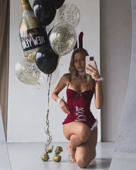 Christmas Velvet Feather Slip Lace Rabbit Ears Headband Lingerie