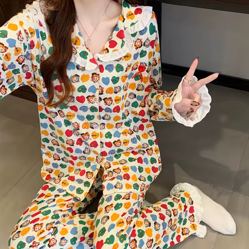 Clouds Cotton Sleepwear Long Sleeve 2 Piece Pants Pajama Set Nightwear