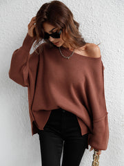 OVERSIZED BATWING SLEEVE KNIT SWEATER - COFFEE