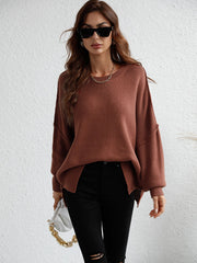 OVERSIZED BATWING SLEEVE KNIT SWEATER - COFFEE