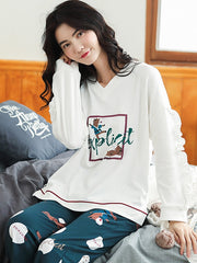 Cotton V-Neck Long Sleeve With Ruffle Printed Pajamas