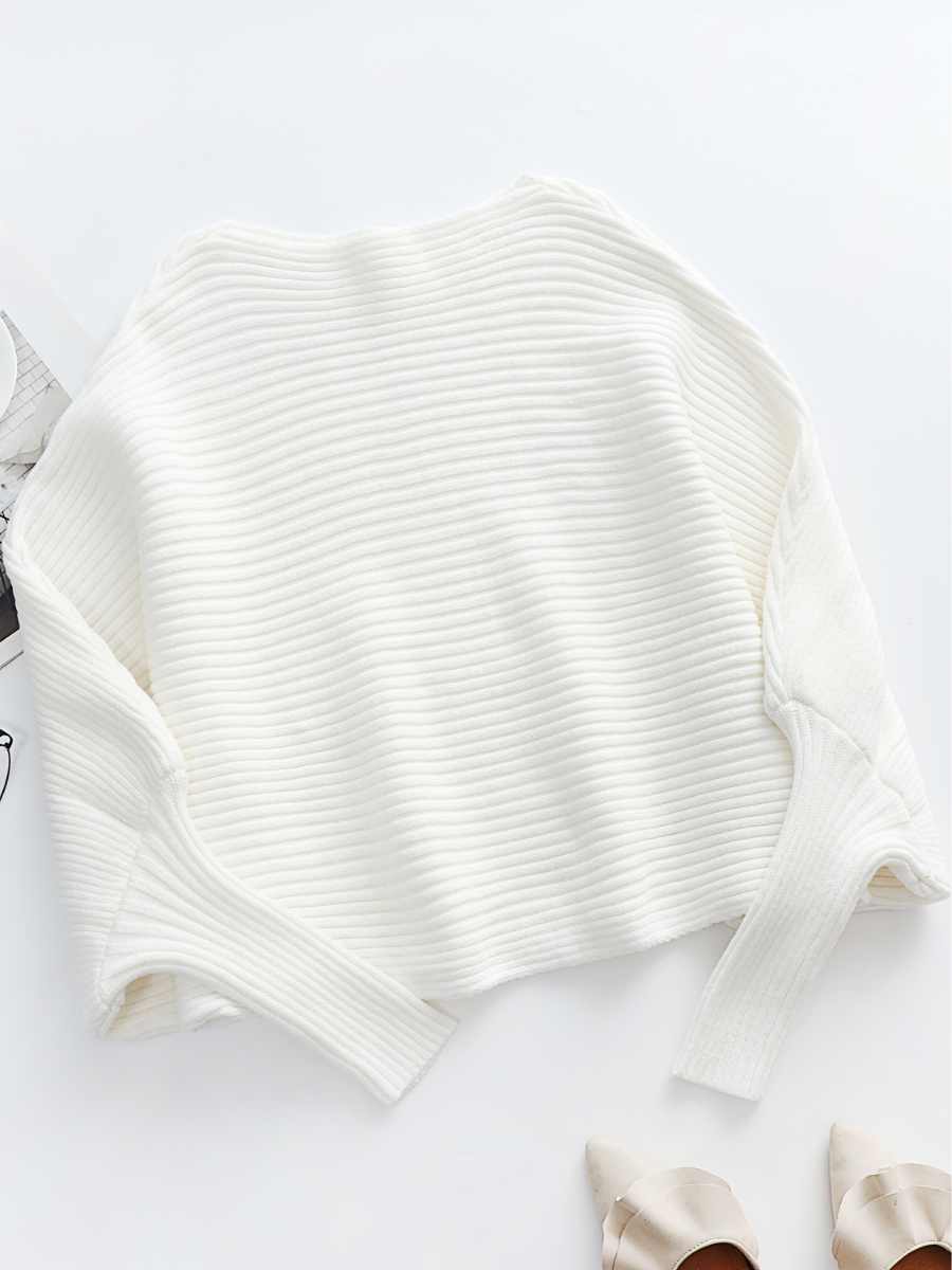 GISELE Lantern Sleeve Long Cuff Knit Top - Cream