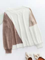 GRANIA Two Tone Color Block Knit Sweater - Cream