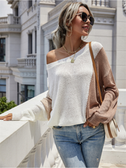 GRANIA Two Tone Color Block Knit Sweater - Cream