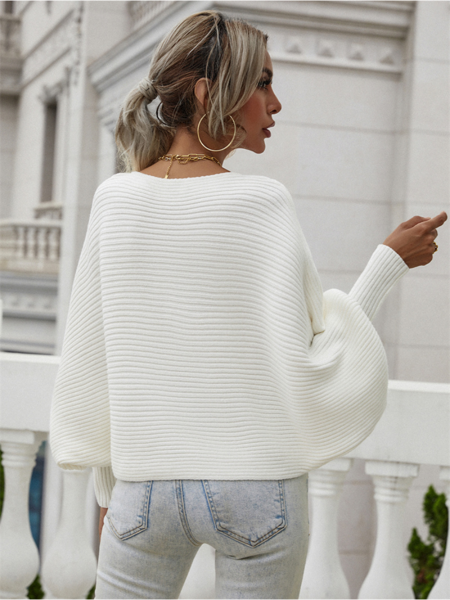 GISELE Lantern Sleeve Long Cuff Knit Top - Cream