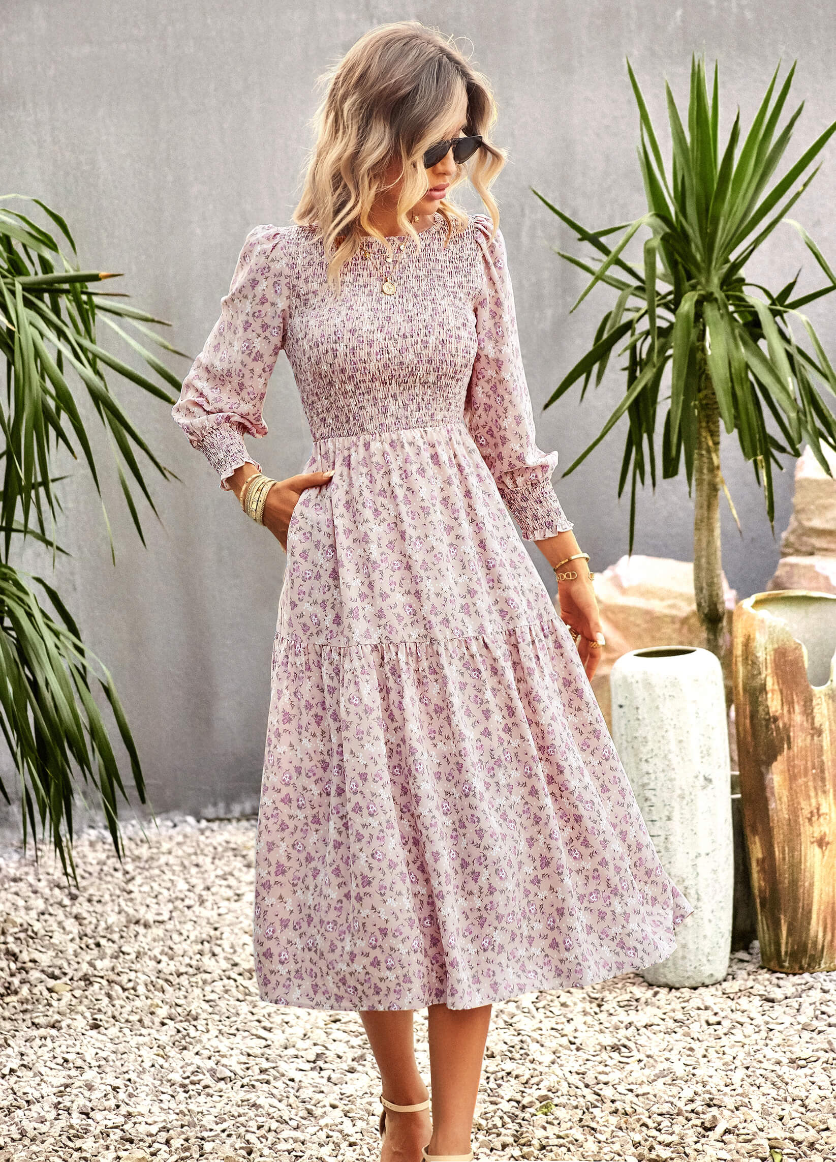 TRADING PLACES FLORAL MIDI DRESS - CREPE