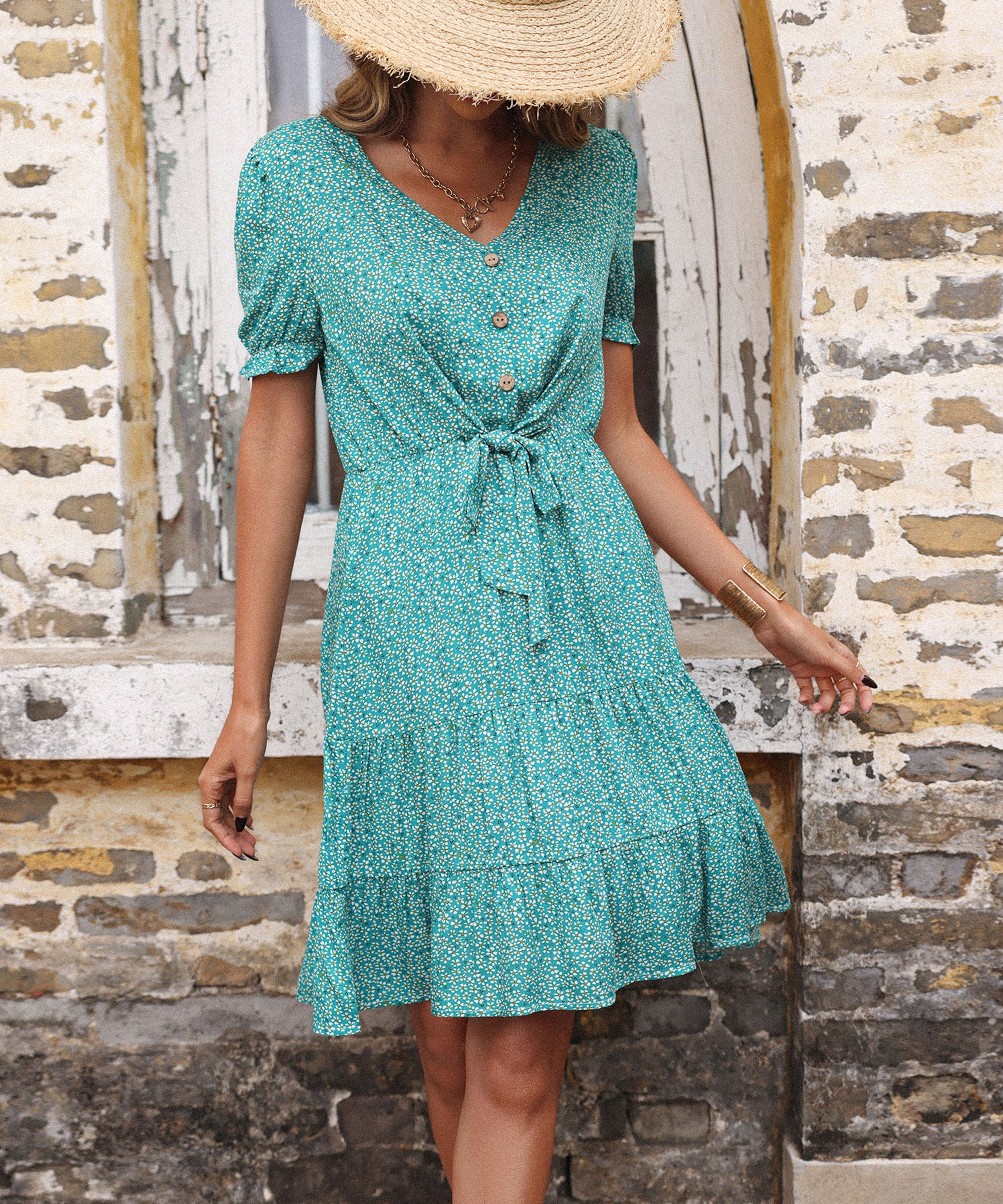BELA MINI DRESS - TURQUOISE PRINT