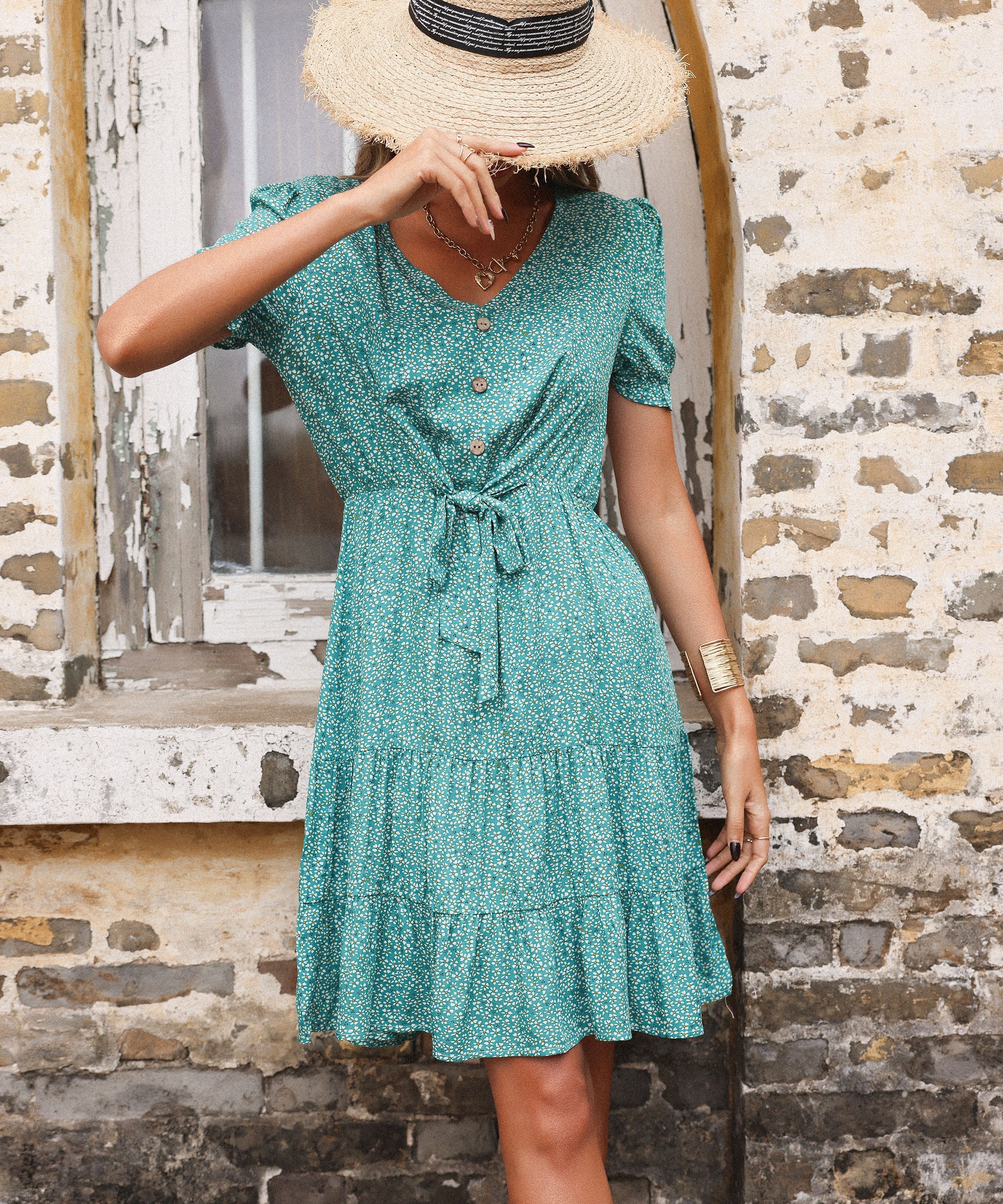 BELA MINI DRESS - TURQUOISE PRINT