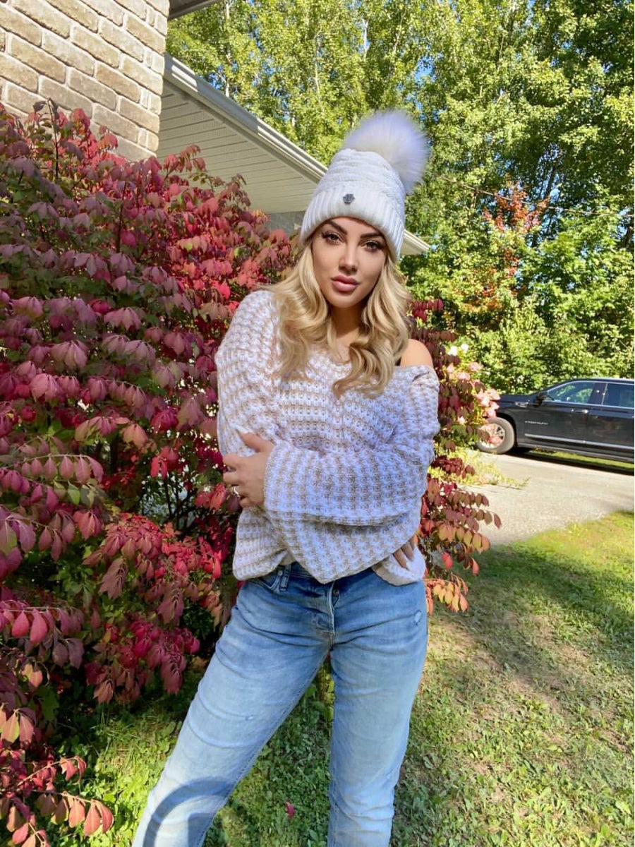 Puff sleeve V-Neck Sweater - Beige