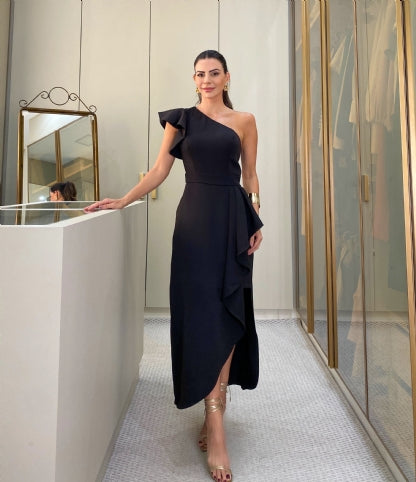 CAMILA WHITE/BLACK MIDI DRESS