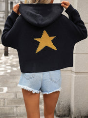 Cozy Chic Star Hoodie Sweater - Navy Blue