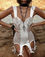 Deep V Neck Exclusive Design Corset Slip Bowknot Body Pocket Patchwork