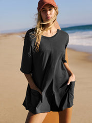Nevaeh Cotton Pocketed Romper - Black