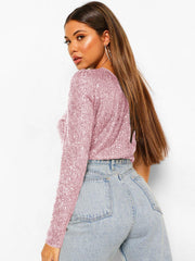 Janella Sequin One-Shoulder Bodysuit - Pink