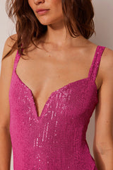 Shine Like No Other Sequin Bodysuit - Fuchsia