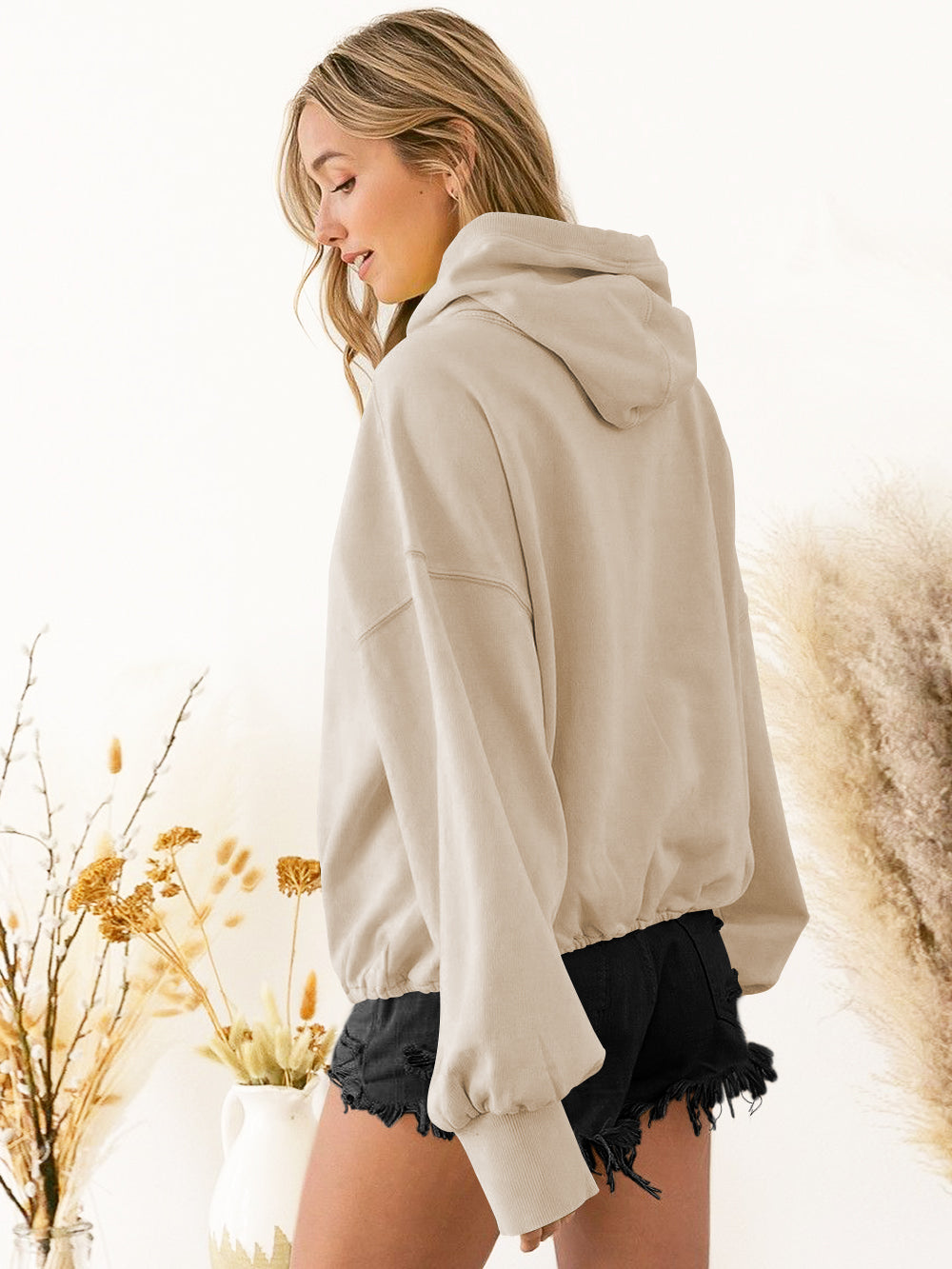 Fern Pocketed Hoodie Lightweight Jacket - Beige