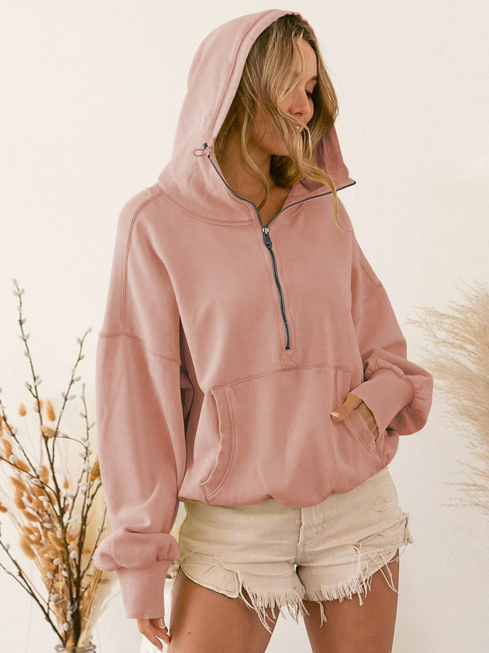 Fern Pocketed Hoodie Lightweight Jacket - Crepe
