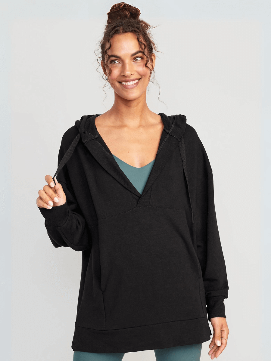 Forever Essential Pocketed Cotton Blend Hoodie - Black