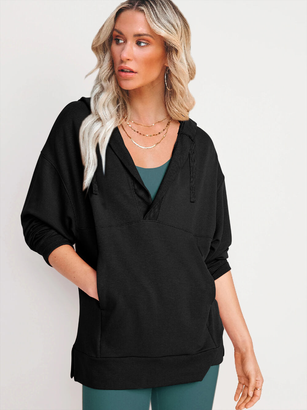 Forever Essential Pocketed Cotton Blend Hoodie - Black