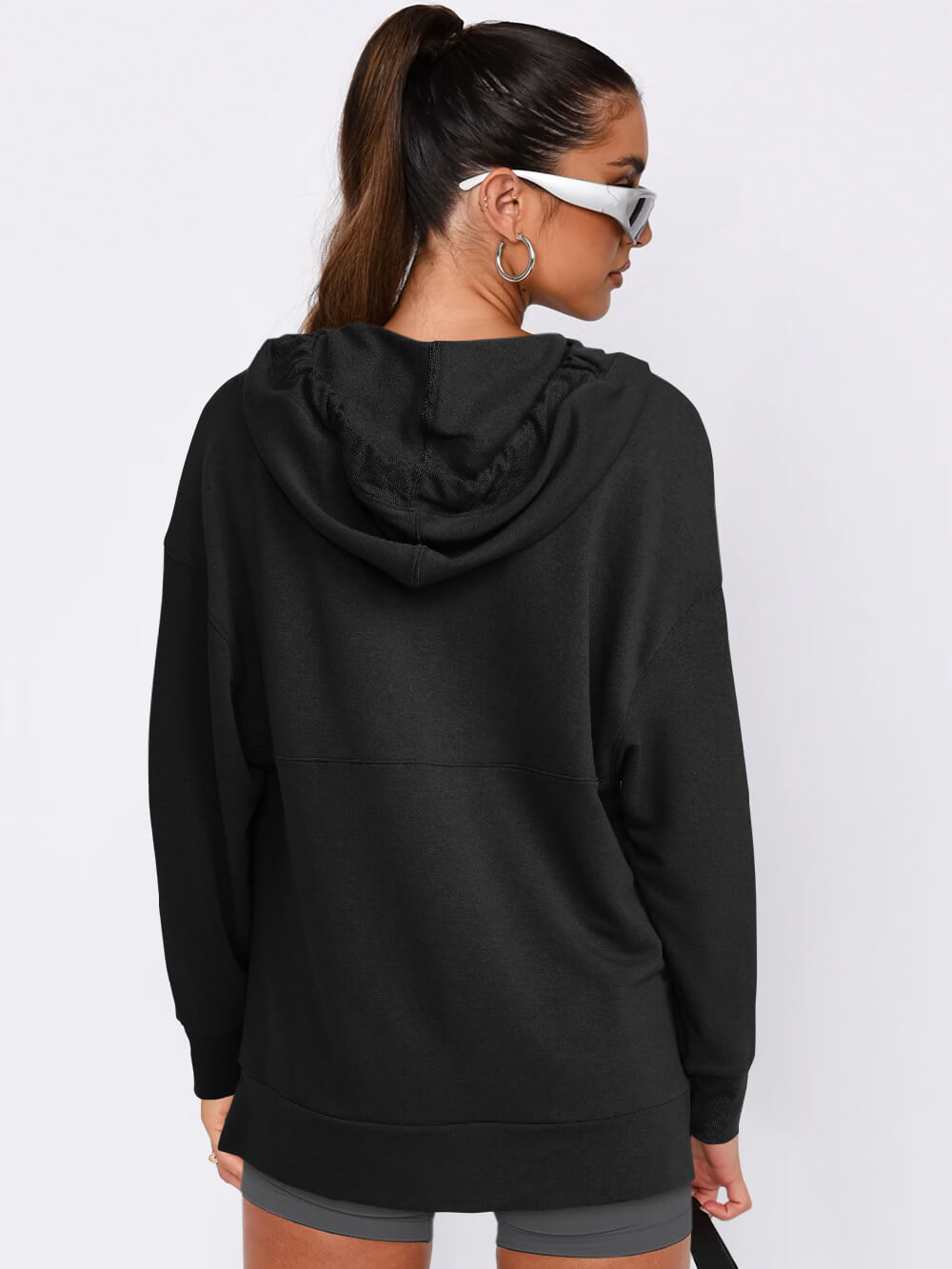 Forever Essential Pocketed Cotton Blend Hoodie - Black