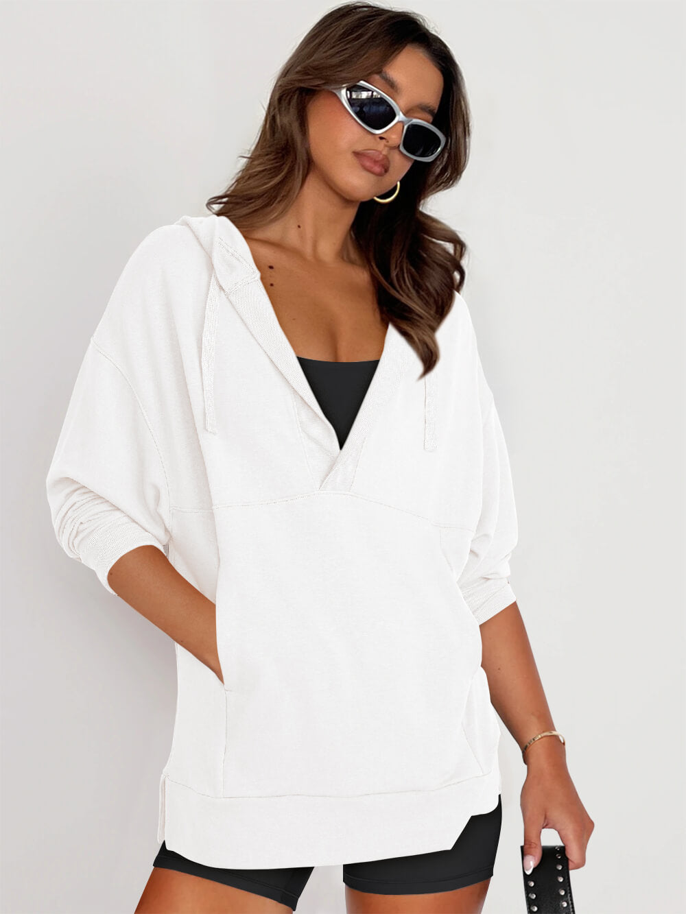 Forever Essential Pocketed Cotton Blend Hoodie - White