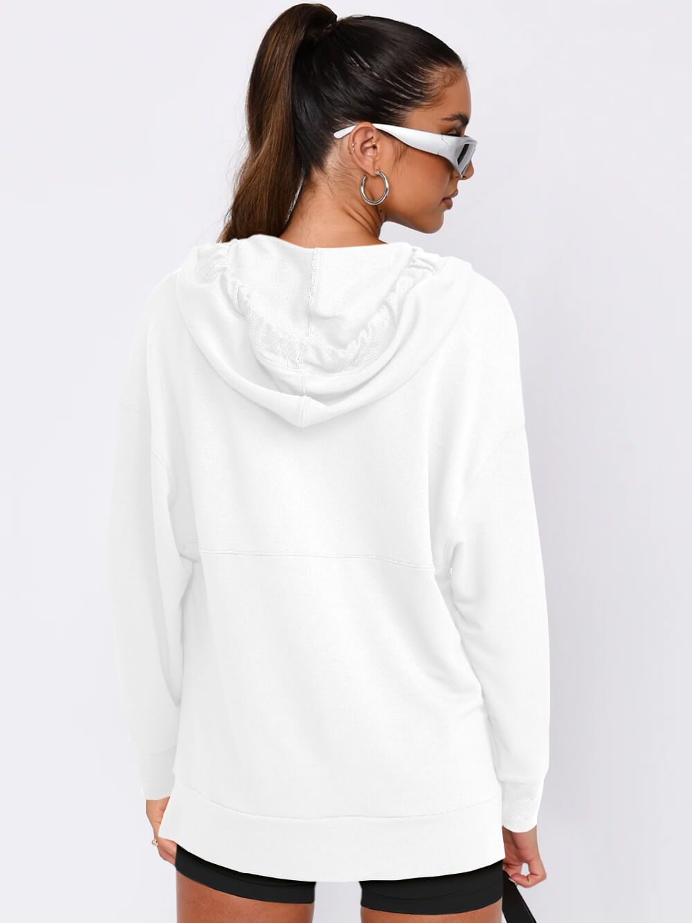 Forever Essential Pocketed Cotton Blend Hoodie - White