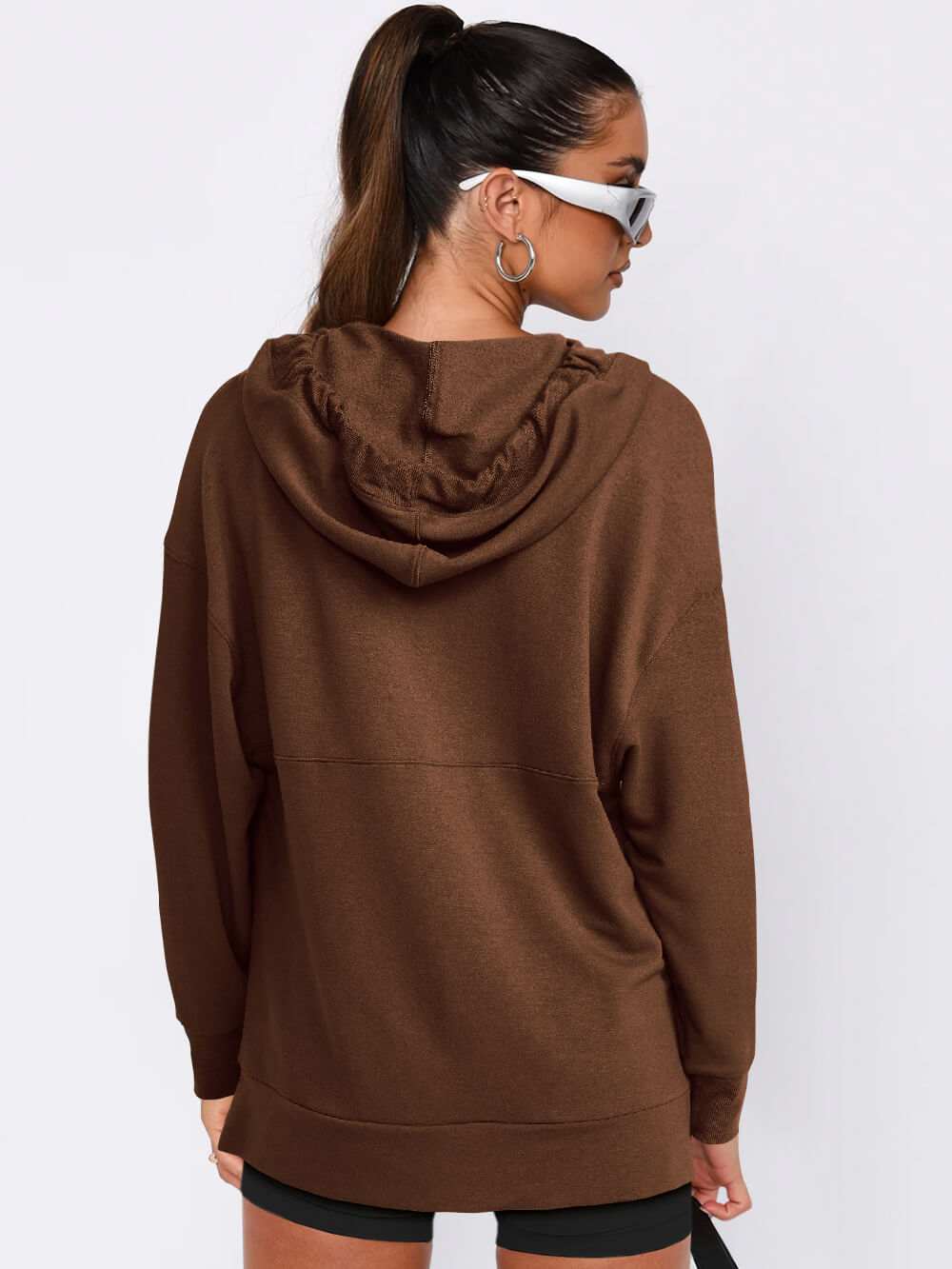 Forever Essential Pocketed Cotton Blend Hoodie - Coffee