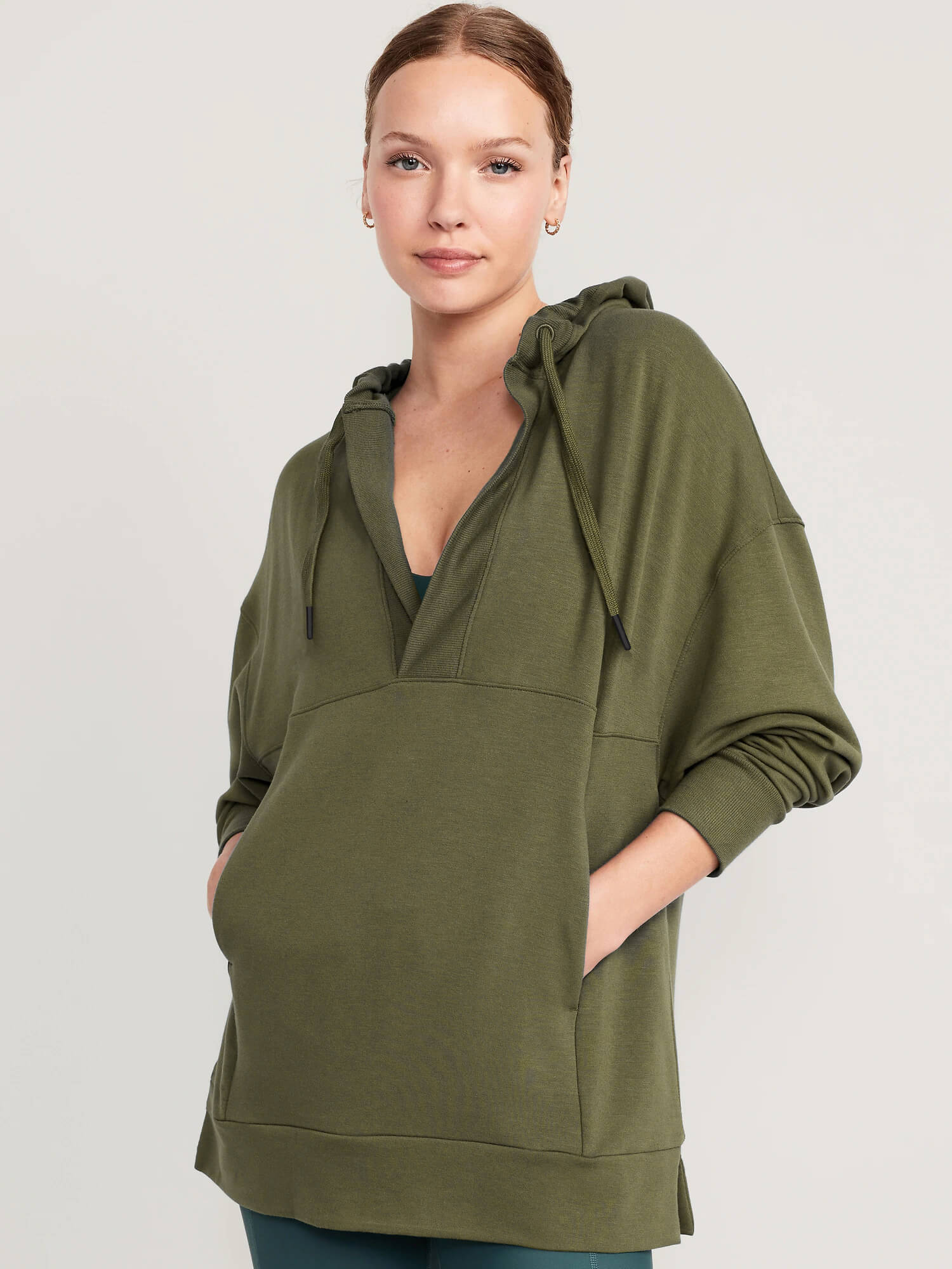 Forever Essential Pocketed Cotton Blend Hoodie - Olive