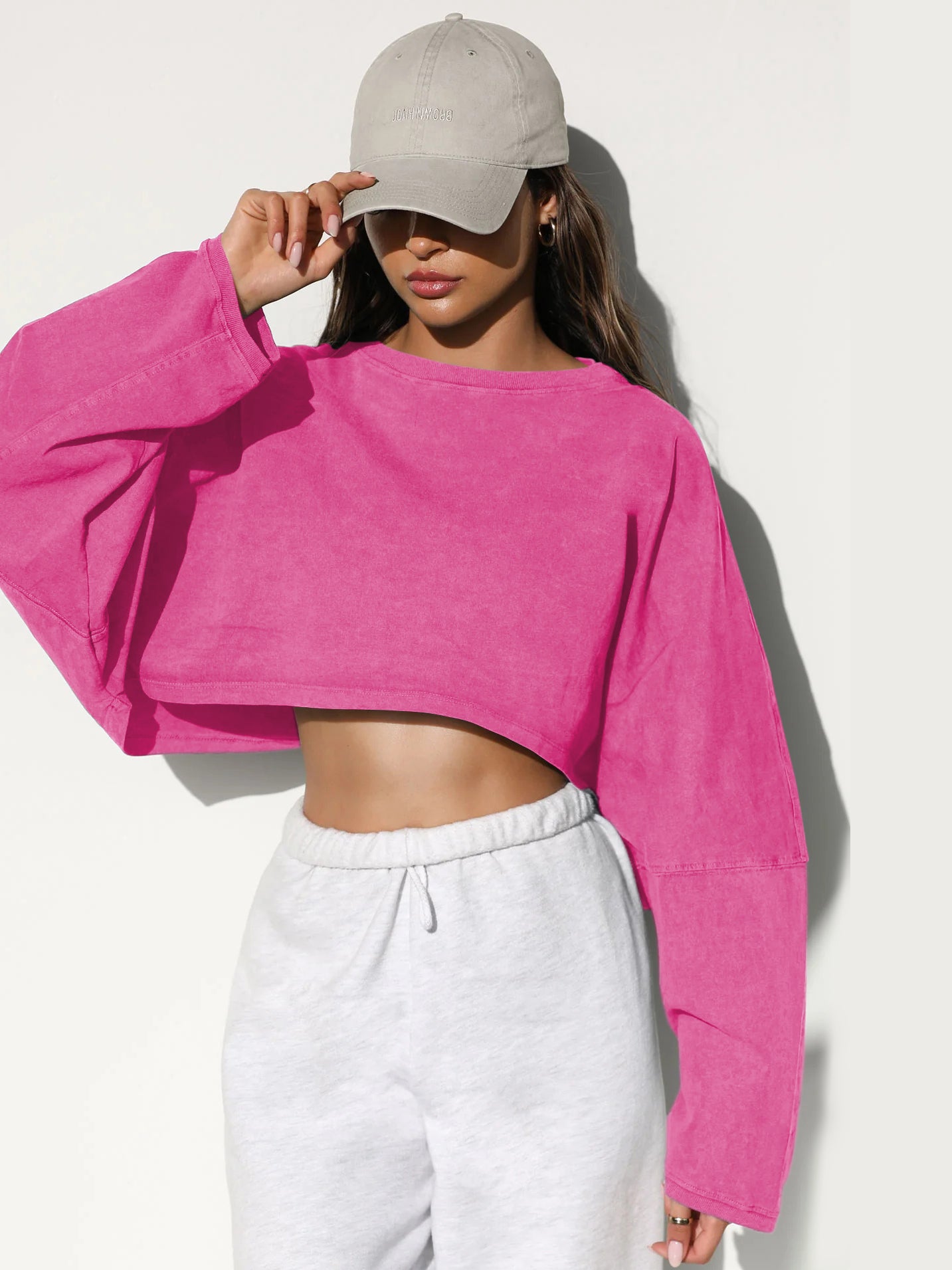 Molly Wide Sleeve Crop Top - Rose Pink